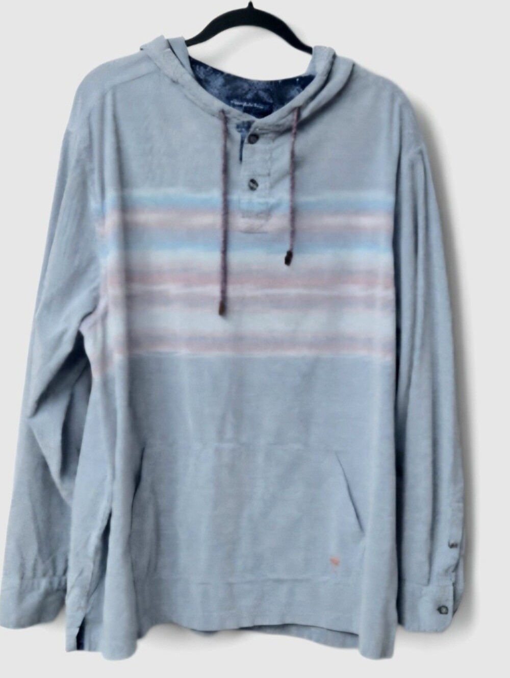 Tommy Bahama Hoodie Blue Striped Corduroy Pullover Mens Size XL Coastal Beach
